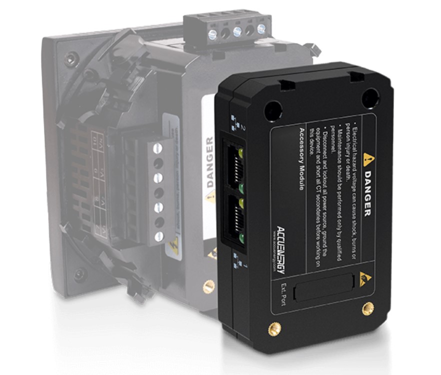 AXM-NET2 | Weschler Instruments Industrial control module with connectors and a prominent DANGER label for motor/automation use (front view).