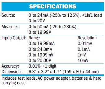 Current Calibrator Specs