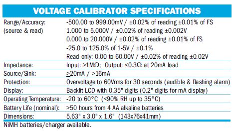 Process Calibrators Specs