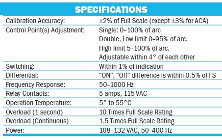Analog meter relay 3300 Series specs