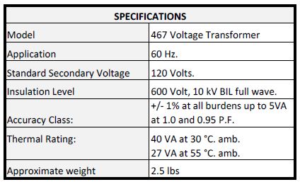 Weschler 467 AC Voltage Transformer Specs